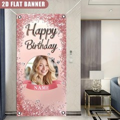 1pc 2D Personalized Birthday Poster Customizable Name Photo Party Banner Decor ♤