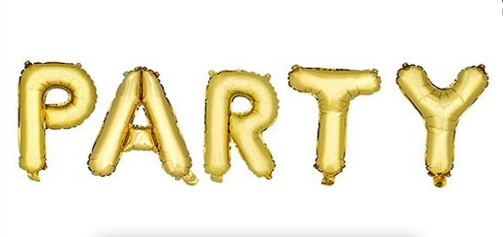 NEW‼ Cakewalk «PARTY» Gold Mylar Baloons Set of 5-14″ Letters • Easy Self Seal‼