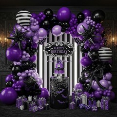 Purple Black Balloon Arch Garland Kit with Bow Star Mylar balloons and Gothic…