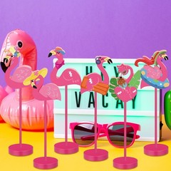 6 Pcs Flamingo Wood Tall Standing Block Set Summer Pink Flamingo Table Sign T…