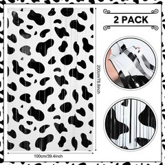 2 Pcs 3.3×6.6ft Black White Cow Farm Foil Fringe Curtains Tinsel Backdrop