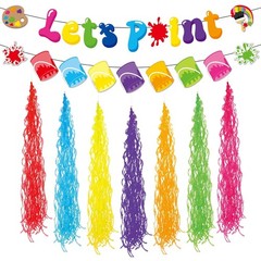 Rainbow Paint Splatter Kids Party Banner Set Hanging Swirl Decorations