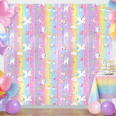 2Pack Unicorn Birthday Decorations 3.3X6.6Ft Unicorn Backdrop Foil Fringe Curtai