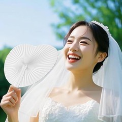 Heart Shape Folding Paper Fans Lightweight Portable Party Wedding Decoration New