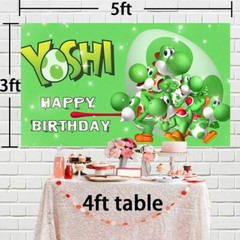 Yoshi Happy Birthday Backdrop Banner Photo Cartoon Vinyl Party Decor 5x3ft