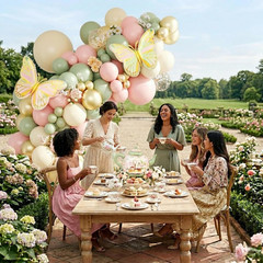 Tea Party Decorations Pink Sage Green Gold Balloon Garland Arch Kit with Teapot