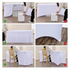 Outpain 2-Pack White Spandex Tablecloths for 5ft Rectangle Tables