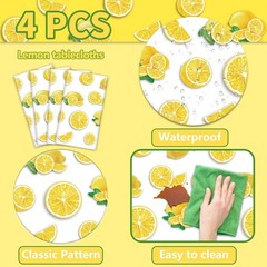 4Pcs Lemon Party Tablecloths, Yellow Tablecloth Plastic, Rectangular Lemonade