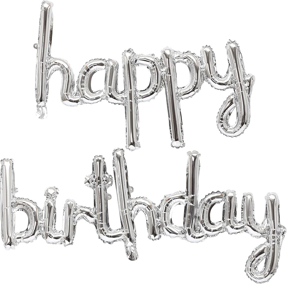 16 Inch Hanging Birthday Banners 3D Silver Foil Cursive Script Letter Balloons f