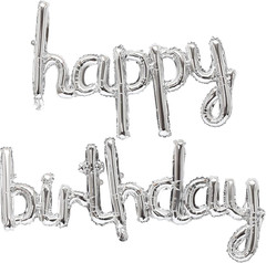 16 Inch Hanging Birthday Banners 3D Silver Foil Cursive Script Letter Balloons f