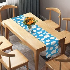 Linen Blue Sky White Cloud Table Runner Boy Girl Baby Shower Happy 13″ x 108″