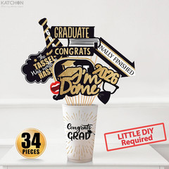 , Glitter Graduation Photo Props 2026 – Pack of 34 | Black and Gold Photo Props