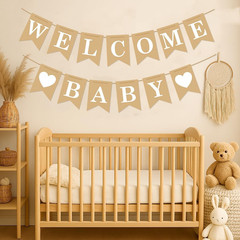Welcome Baby Banner – Rustic Baby Shower Decorations, Gender Neutral Baby Shower