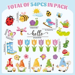 JarThenaAMCS 54Pcs Hello Spring Cutouts Tulip Flower Gnome Butterfly Bee Pape…