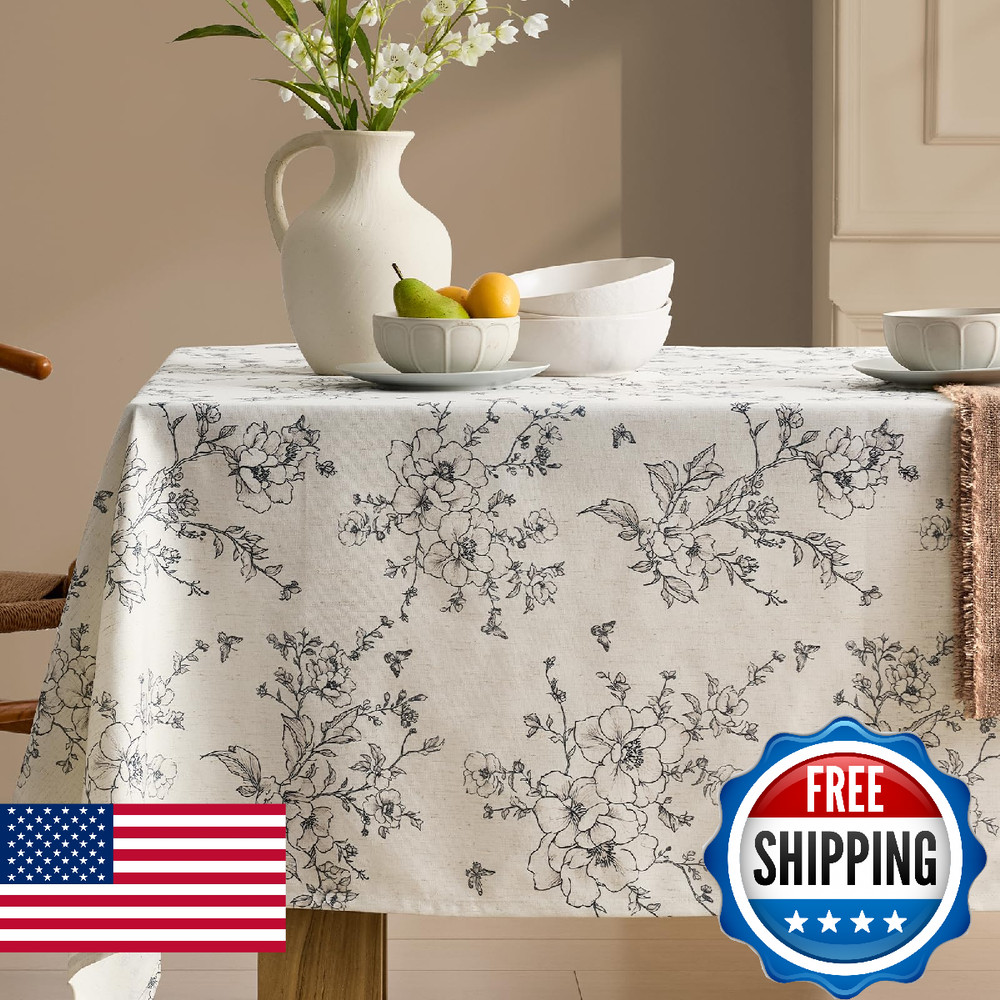 Rustic Floral Tablecloths Rectangular 55×84 Inch Linen Tablecloth Farmhouse Vint