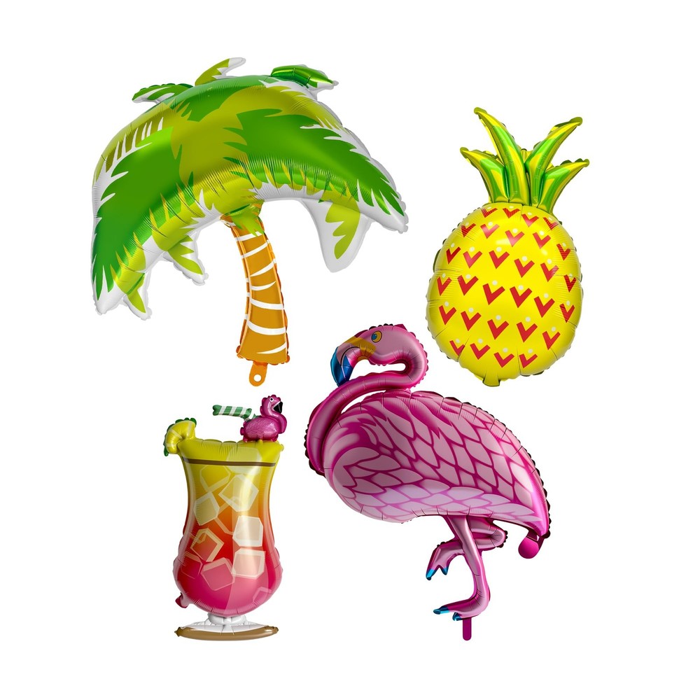 4 PCS Tropical Island Balloon Banner Set: Flamingo Pineapple Coconut Tree Coc…