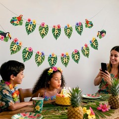 Tropical Happy Birthday Banner Hawaiian Party Palm Leaf Garland Luau Party De…