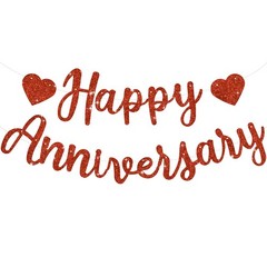 BEISHIDA Glitter Red Happy Anniversary Banner, Pre-Strung Standard, red