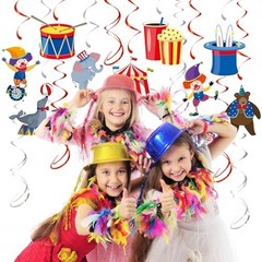 24 Pcs Hanging Swirl Party Decorations, Circus Clown Animals Theme Carnival