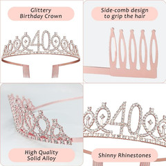 40Th Birthday Decorations for Her – 5Pcs Gifts Including 40Th Tiara Crown, Sa…