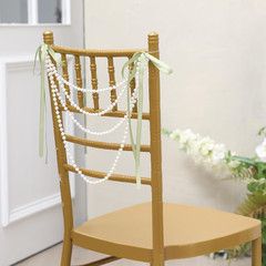 16 Pcs Wedding Pearl Bow Chair Decor Satin Ribbon Bows with Pearl Beaded Stri…