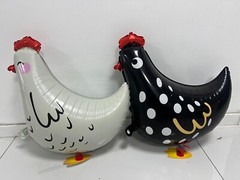 8 PCS Walking Chicken Balloons, Aluminum Foil Chicken Party Decorations White an