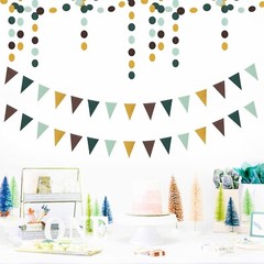 Sage-Green Gold Brown Party Decorations – 2 Pack Paper Pennant Banner Triangl…