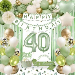 40th Birthday Decorations for Woman, Sage Green 32 Inches, Green, Gold
