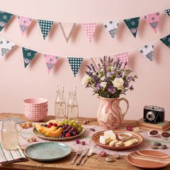 Camp Bunting Banner 32.8Ft 36 Flags Camp Gingham, Fabric Triangle Flag Fit fo…