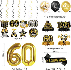 60Th Birthday Decorations for Men, Black and Gold 60 Year Old Party Supplies, Ba