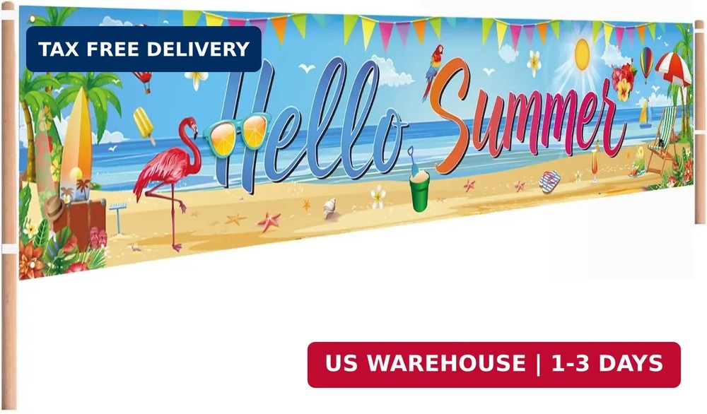 Hello Summer Beach Banner, Summer Party Decorations Outdoor Tropical Pool Luau S