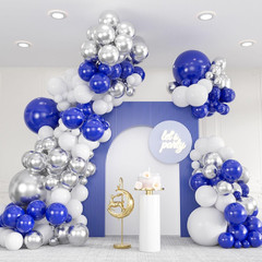 136pcs Blue White Silver Balloon Garland Kit – 18/12/10/5 Inch Royal Blue, Silve
