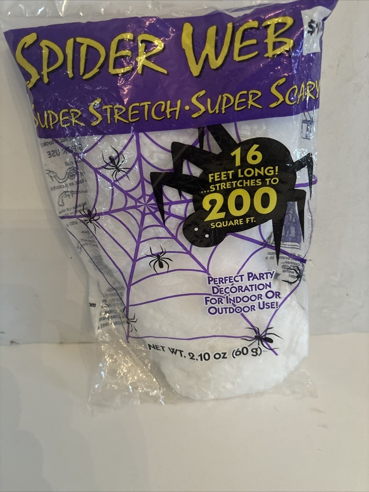 1 Bg Super Stretch Spider Web Halloween Scary Party Prop 16 Ft Long Up to 200 Sq