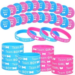 72 Pieces Gender Reveal Decorations with Silicone Wristbands and Button Pins