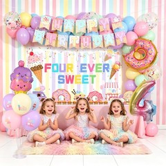 Four Ever Sweet Ice Cream Birthday Party Decorations for Girl, 4 Year Old Gir…