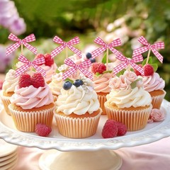 30-Pack Bow Cupcake Toppers, Ribbon Bow Cake Toppers Plaid Bowknot Cupcake Pi…