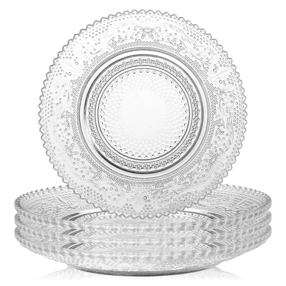 WHJY 6 Inch Clear Glass Plates 4 Pack Vintage Dinnerware Set 6 inches,