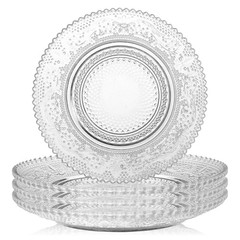 WHJY 6 Inch Clear Glass Plates 4 Pack Vintage Dinnerware Set 6 inches,