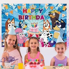 Blue Sheepdog Theme Happy Birthday Backdrop 5×3.2ft Birthday Party Decoration