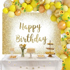 Mocsicka Happy Birthday Backdrop – Gold Glitter Sweet 16 Photo Backdrop for W…