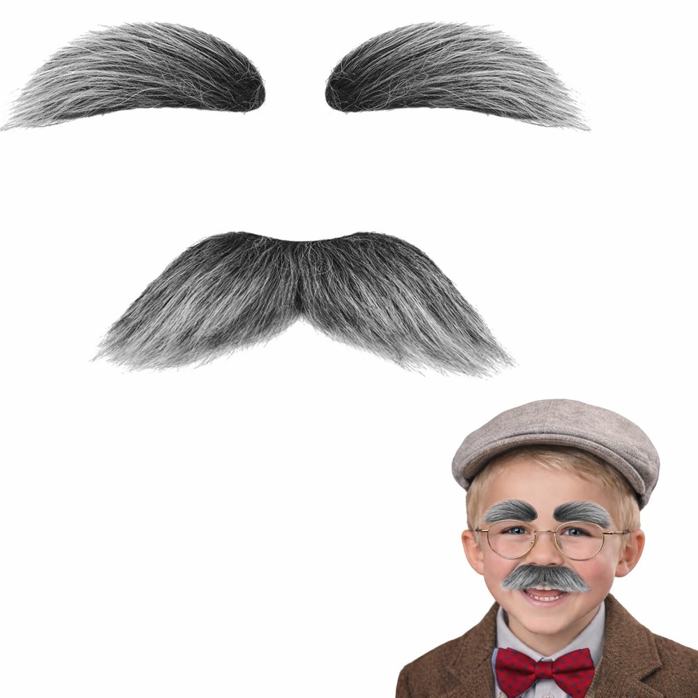 Old Man Mustache and Eyebrows – Gray White Fake Mustache for 100 Days of Scho…