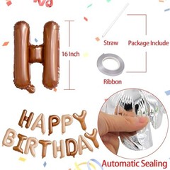 Beige and Brown Happy Birthday Balloons Banner, 16 Inch Mylar Foil Beige Brown
