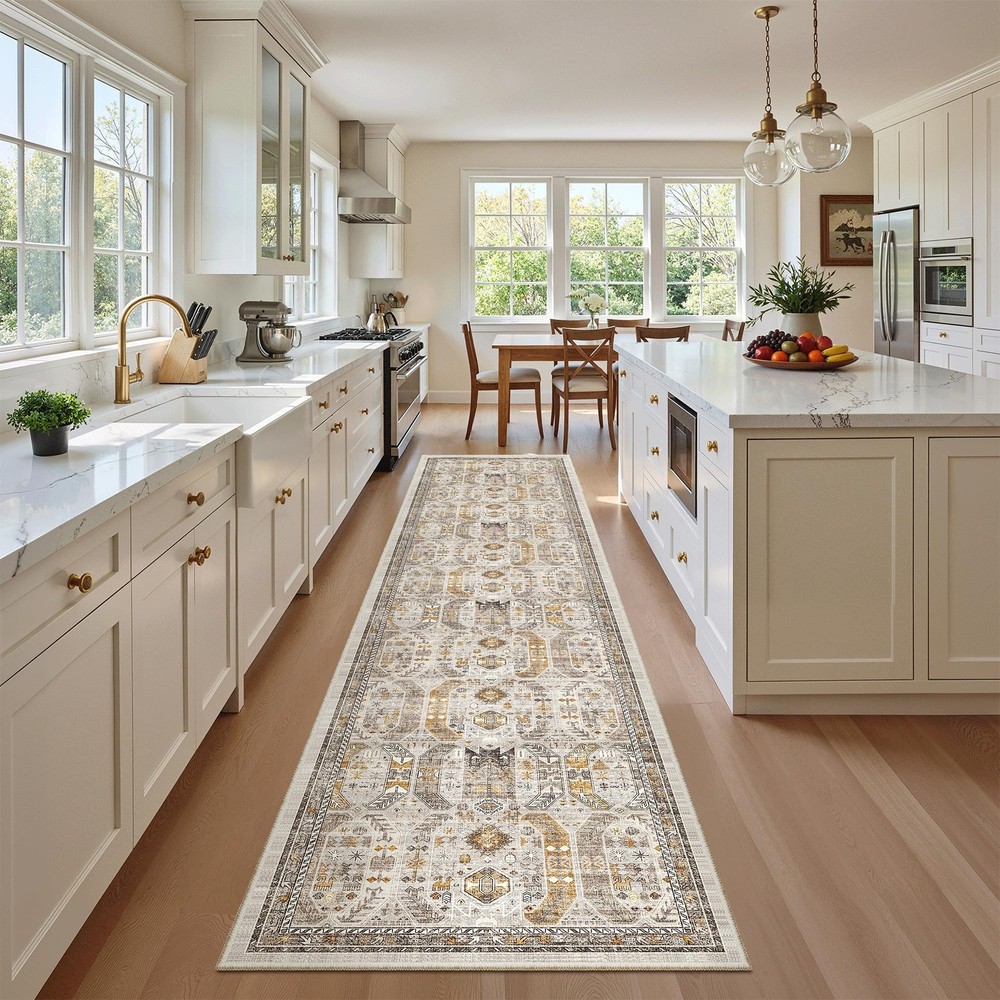 Madane Runner Rugs for Hallway 2×10 Long 2′ x 10′ (Runner), Brown/Gold