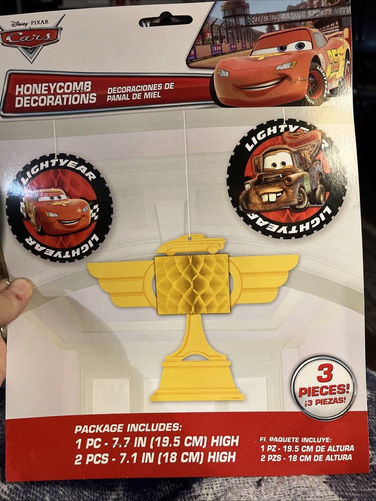 Disney Cars Pixar Honeycomb Decorations Brand New Mater Lightning Mcqueen 3 Piec