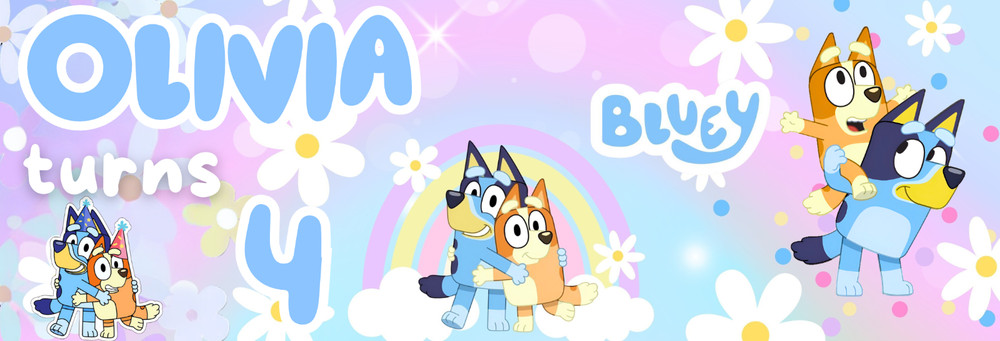 BLUEY BIRTHDAY BANNER CUSTOM PERSONALIZED DECOR NAME PARTY PHOTO