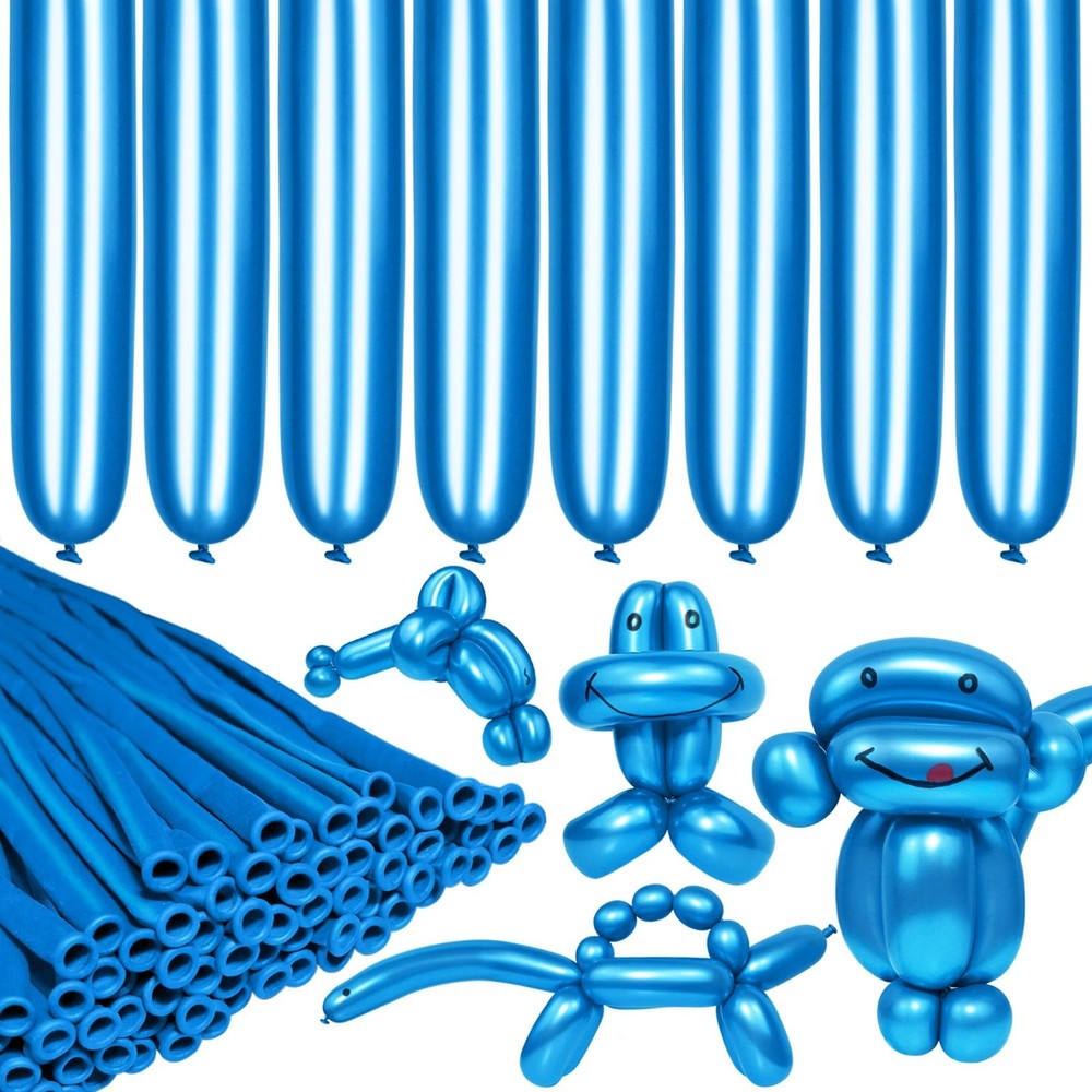 260 Shiny Metallic Blue Twisting Balloons for Party Decorations, 100pcs