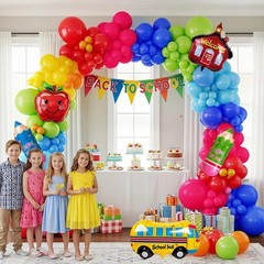Back to School Balloons Hot Pink and Red Yellow Green Balloon Garland Arch Kit 1