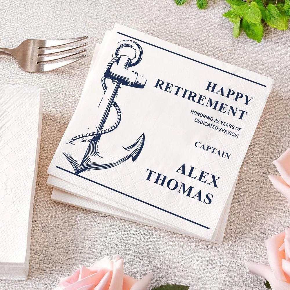 Custom Retirement Napkins Personalized Anchor Captain Party SATTNA0703
