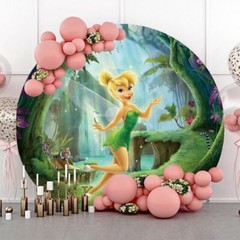 Round Tinkerbell Backdrop Girls Birthday Party Fairy Flower Photo Background