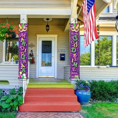 Mardi Gras Banner New Orleans Porch Hanging Purple Welcome Sign Masquerade Party